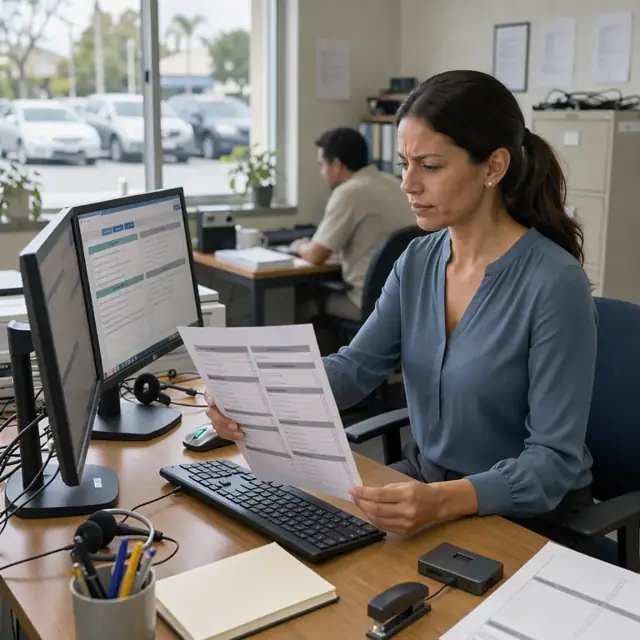a person at a desk reviewing session notes on dual monitors while holding a printed client preference sheet