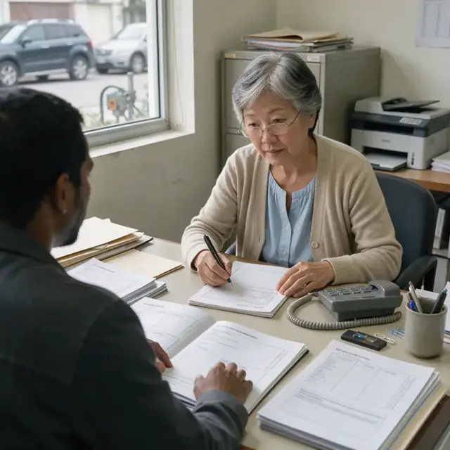 a desk with multiple open insurance applications and a notepad capturing client risk details next to a telephone