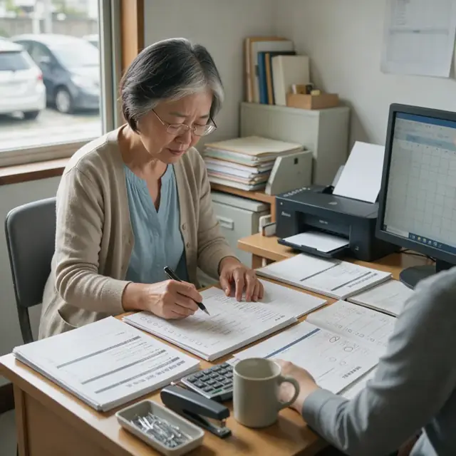 a desk with printed buyer qualification forms, property search criteria sheets and a calendar open to upcoming consultation times