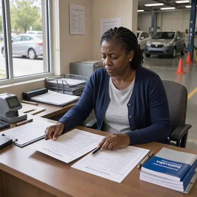 a desk with blank enrollment forms, a medical release and a learner permit application next to a stack of state driving manuals
